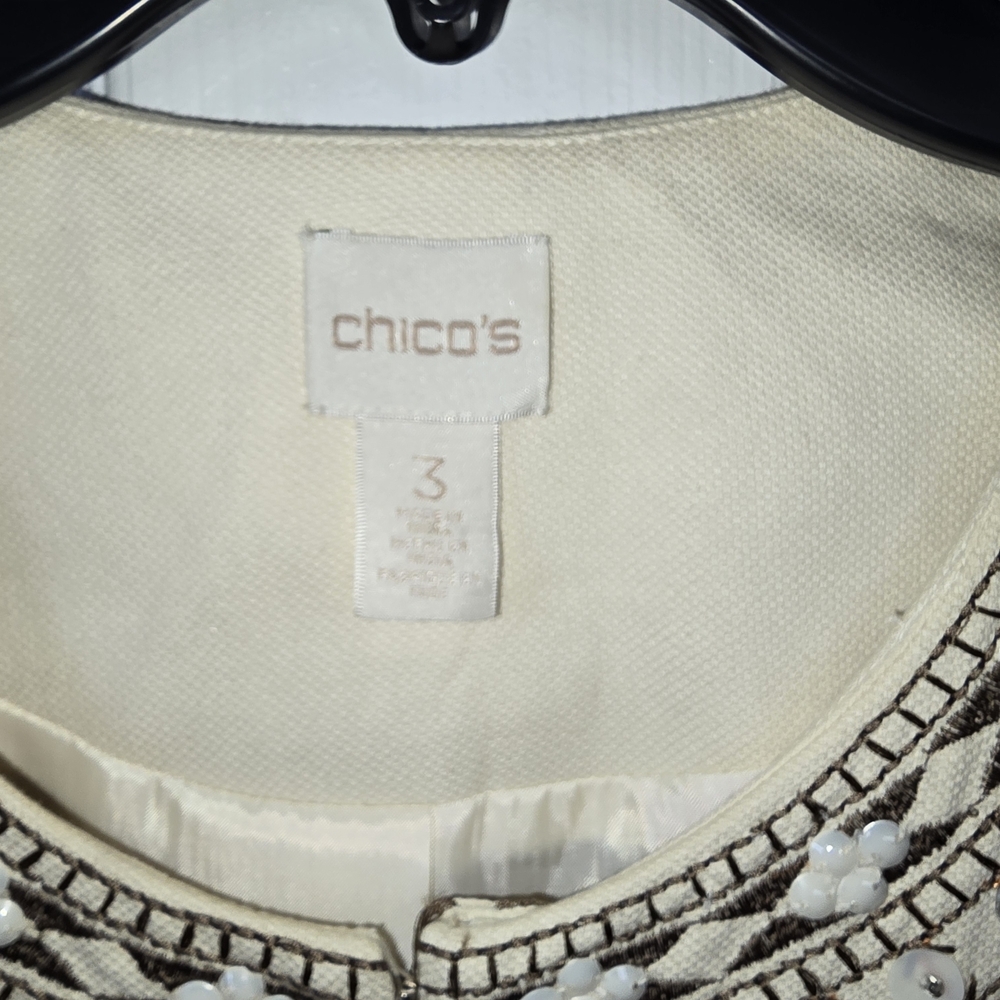 Chico's Cream and Tan Boho Collectible Embellished Jacket - Picture 4 of 10